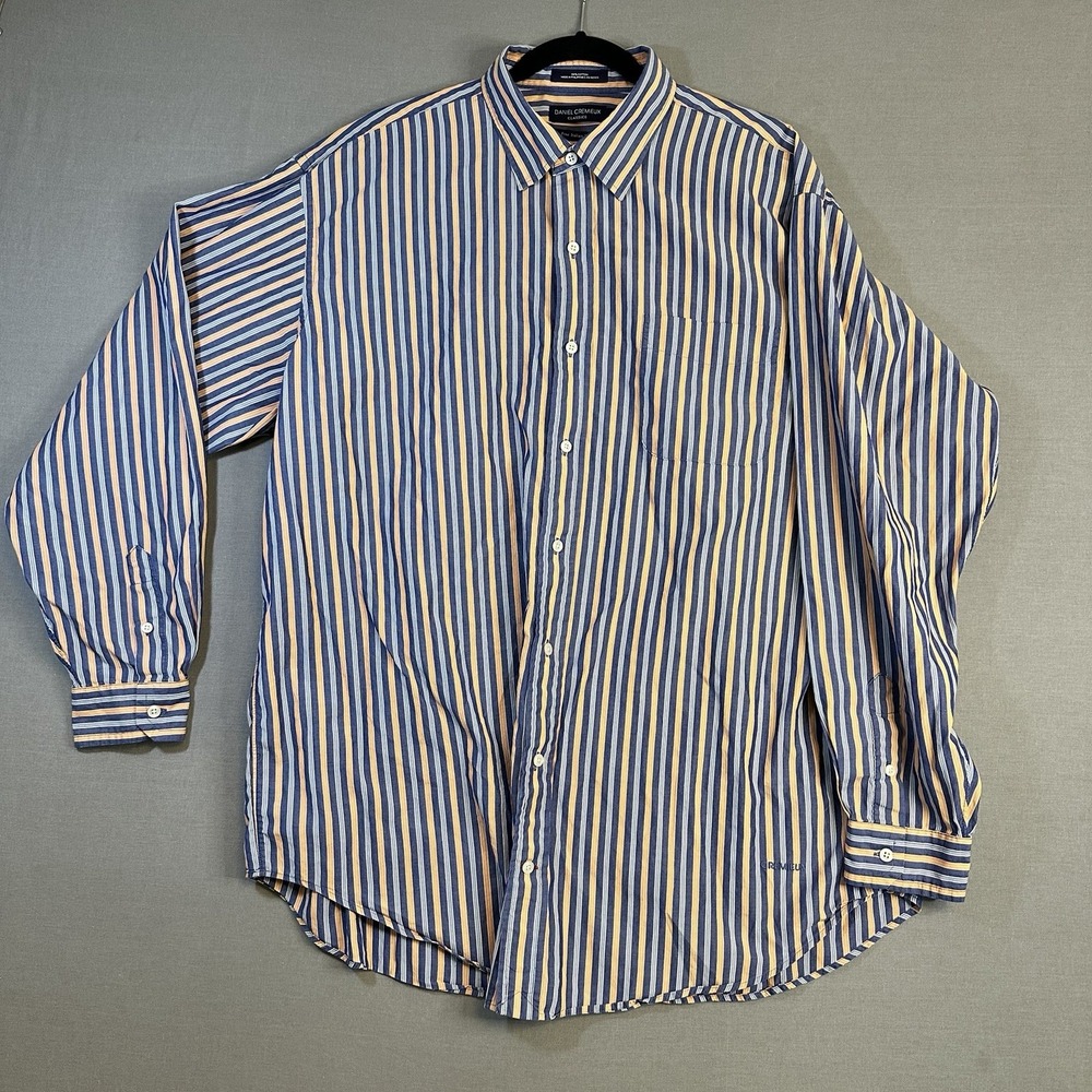 David‎ Cremieux Orange Blue Long Sleeve Button Down Fine Italian Cotton Shirt XL